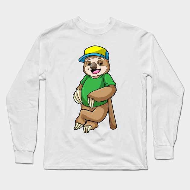 Sloth at Baseball with Baseball bat Long Sleeve T-Shirt by Markus Schnabel